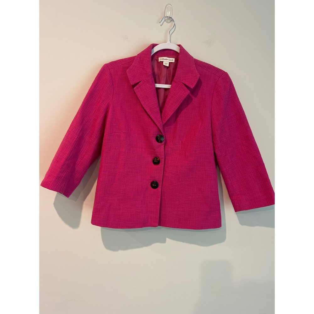 Coldwater Creek‎ Pink Tweed Blazer Jacket 3/4 Sleeve Button Front Women's Size 8